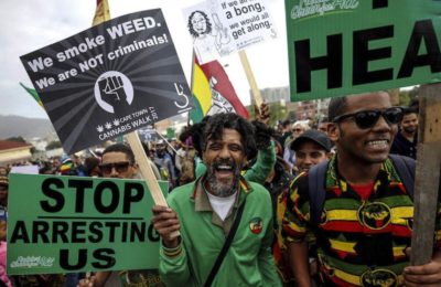Weed out arrests: Demonstrators in Cape Town march for the legalisation of dagga. (Mike Hutchings/Reuters)