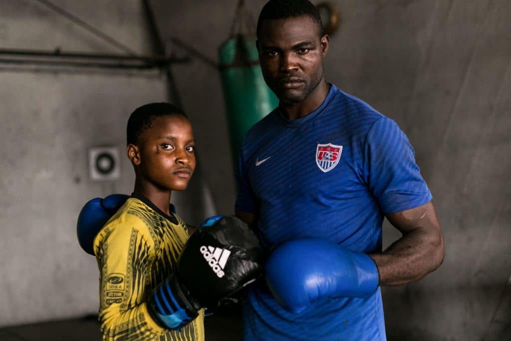 11July 2019: Fartai Balogun brings his 15-year-old daughter, Olamide, with him to training so she can learn to fight and defend herself if necessary.