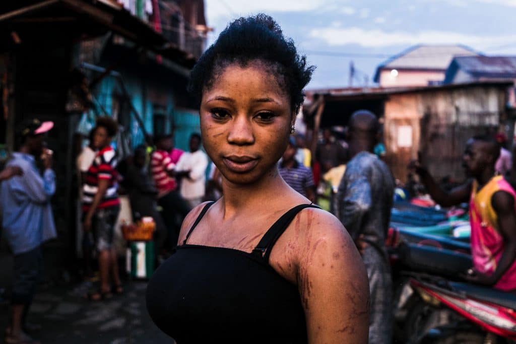 11 July 2019: Rejoice Endurance, a dambe female fighter who competes with her male counterparts, Lagos, Nigeria